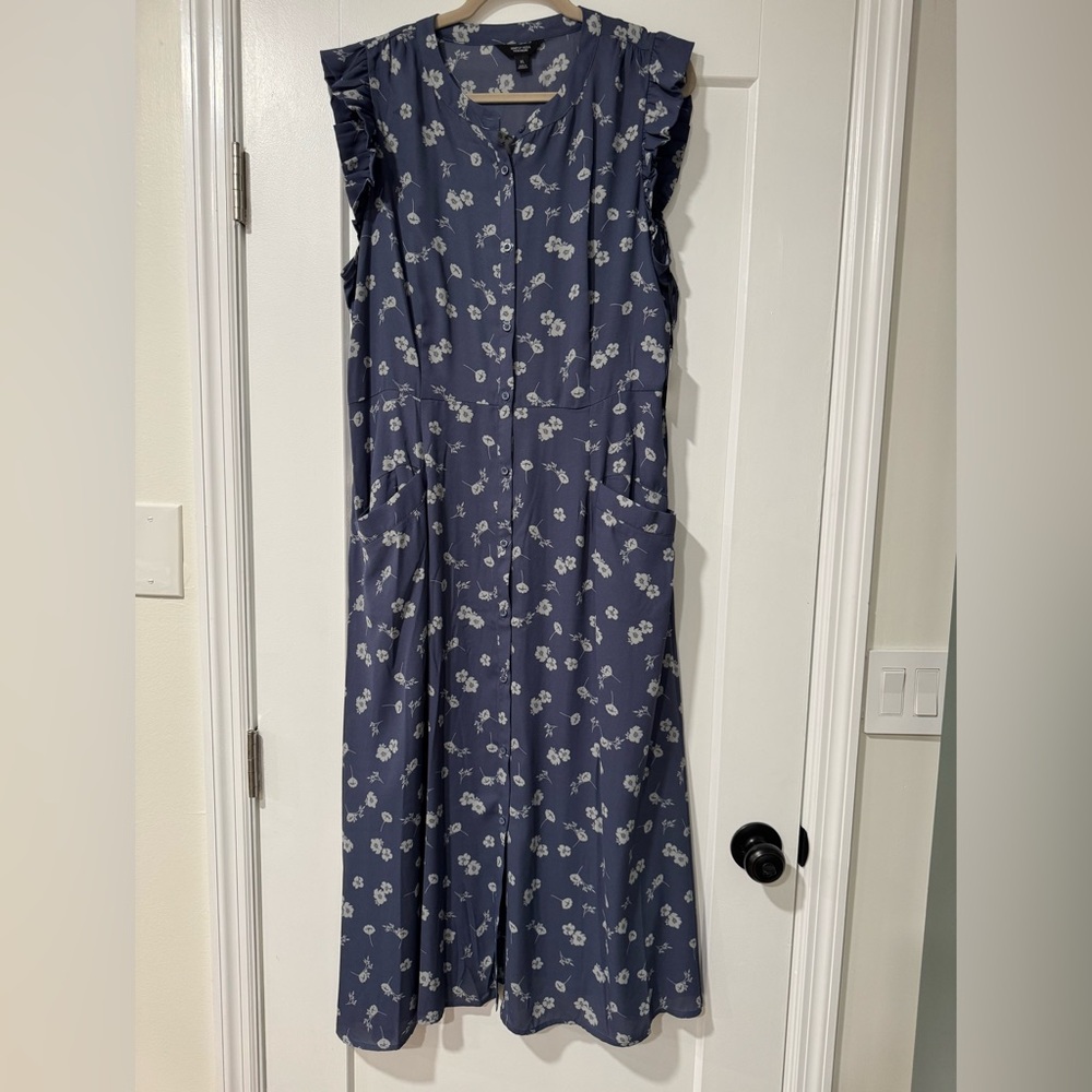Simply Vera Wang Long Floral Button Down Dress w/ Removable Slip - Size XL